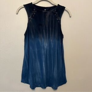 Y2K Gothic Rock Grunge Steampunk Blue Ombre Tank Top Crisscross laces oversized